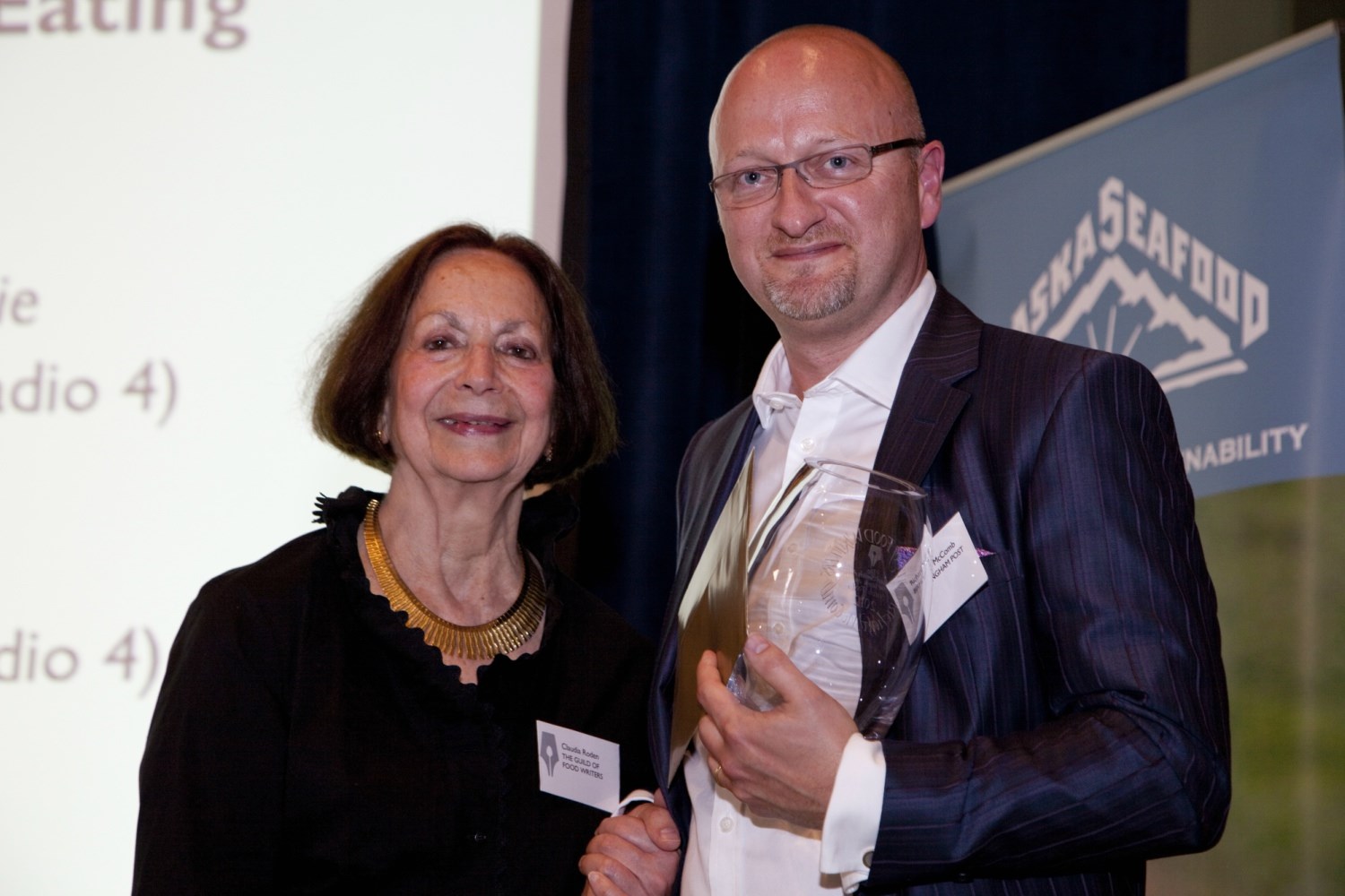 Claudia Roden presenting Richard McComb with the Michael Smith Award for Work on British Food